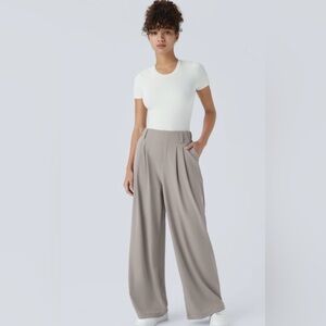 Halara Flex High Waisted Pocket Wide Leg Waffle Work Pants Gray Regular Medium